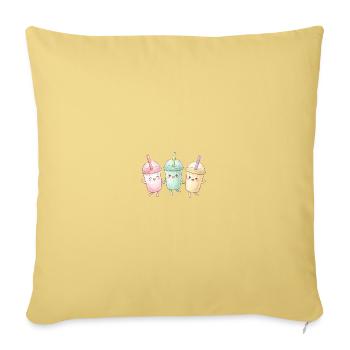 Cute Bubble Tea Friends - Throw Pillow Cover 17.5” x 17.5” - washed yellow - Front