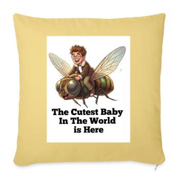 The Cutest Baby In The World Is Here - Funny Bee R - Throw Pillow Cover 17.5” x 17.5” - washed yellow - Front