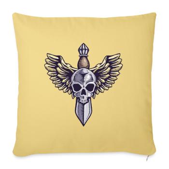 Wings Skull Tattoo - Throw Pillow Cover 17.5” x 17.5” - washed yellow - Front