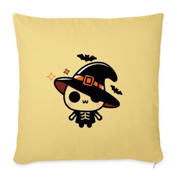 Cute Halloween Mummy with Pumpkin - Throw Pillow Cover 17.5” x 17.5” - washed yellow - Front