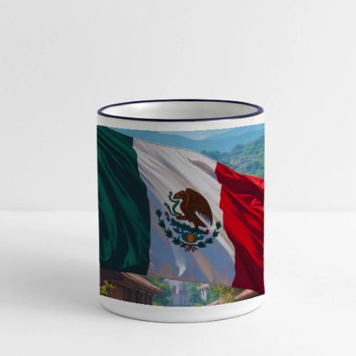 Mexican flag surrounded by nature and magic town - Panoramic Mug