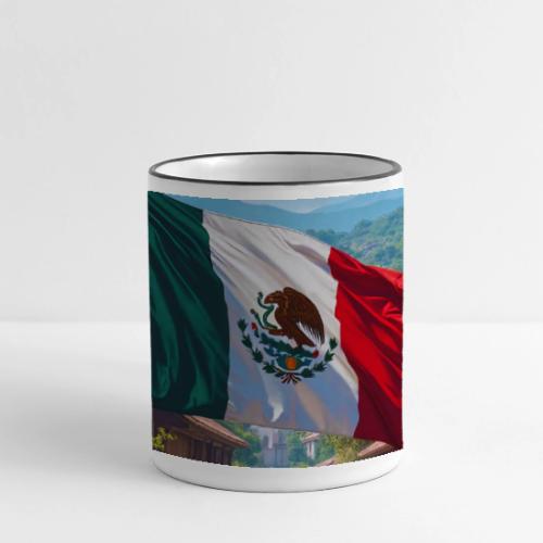 Mexican flag surrounded by nature and magic town - Panoramic Mug
