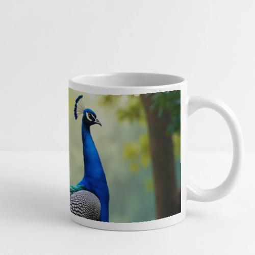 Majestic Peacock in Enchanted Forest - Panoramic Mug
