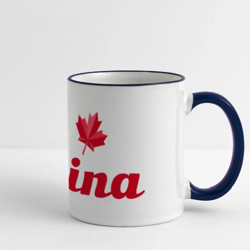 Regina with two red maple leaves - Panoramic Mug