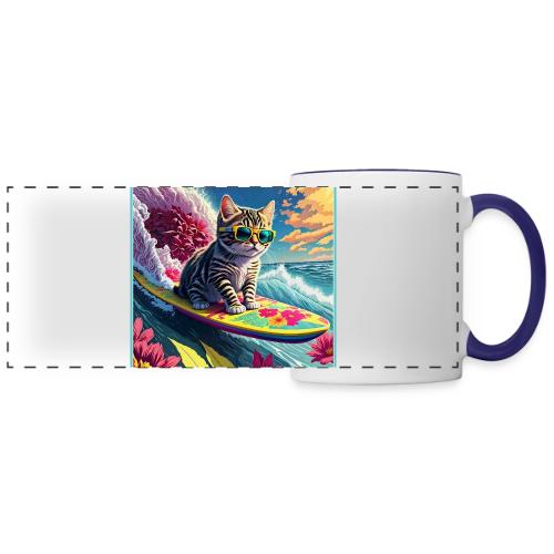 Kitten Surfing A Pink Flower Wave - Panoramic Mug