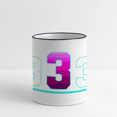 Number 3 in Magenta: Varsity Font - Panoramic Mug