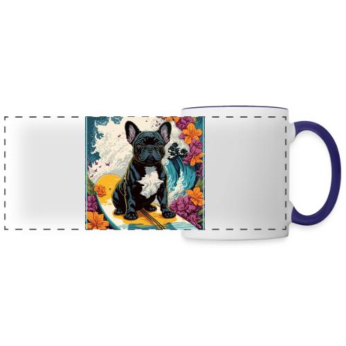 French Bulldog Surfing A Flower Wave - Panoramic Mug