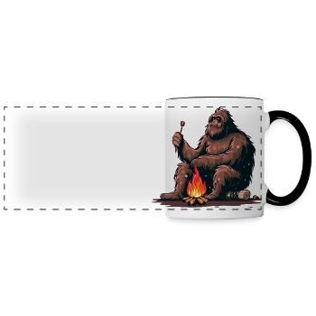 Bigfoot roasting marshmallow - Panoramic Mug - white/black - Front