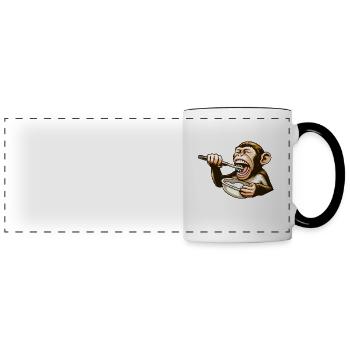 Chimpanzee brushes its teeth - Panoramic Mug - white/black - Front