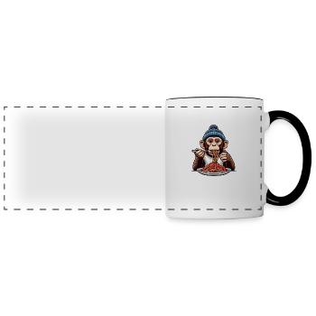 Monkeys enjoy spaghetti bolognese - Panoramic Mug - white/black - Front
