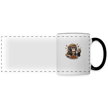 Enjoying monkey with spaghetti bolognese - Panoramic Mug - white/black - Front