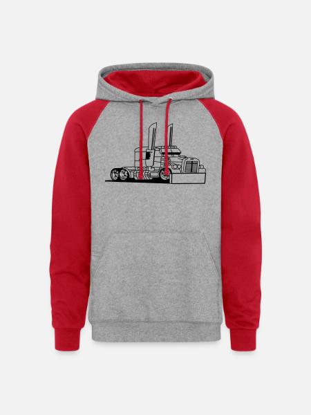 Comic style truck - Unisex Colorblock Hoodie - heather grey/red