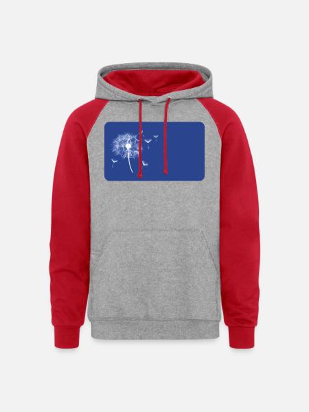 Dandelion blue | personalizable - Unisex Colorblock Hoodie - heather grey/red