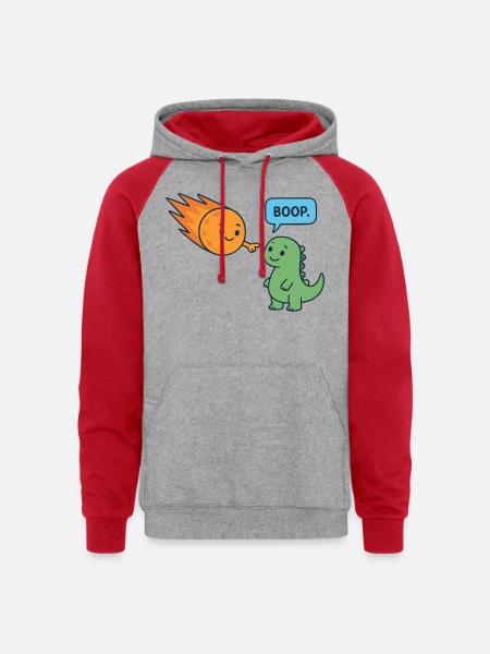 Meteor Buddy and Dino Boop - Unisex Colorblock Hoodie - heather grey/red