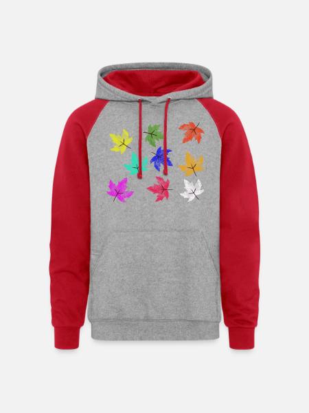 Prismatic Autumn Maple Leaves - Unisex Colorblock Hoodie - heather grey/red