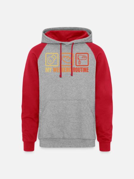 My Weekend Routine - Unisex Colorblock Hoodie - heather grey/red