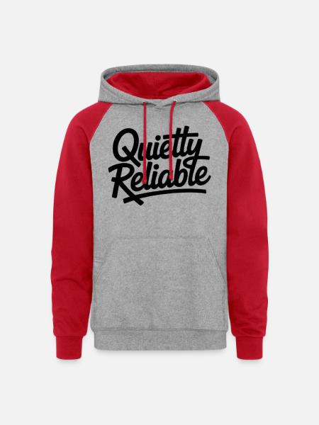 Quietly Reliable Script Logo - Unisex Colorblock Hoodie - heather grey/red