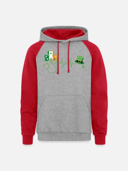 Stethoscope Shamrock Heartbeat - Unisex Colorblock Hoodie - heather grey/red