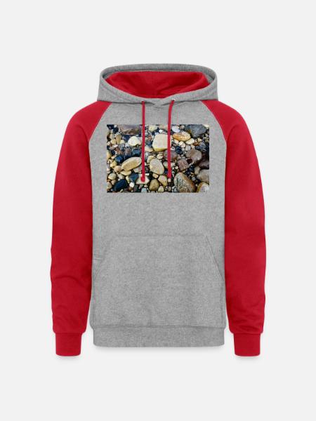 wet beach with lock - Unisex Colorblock Hoodie - heather grey/red