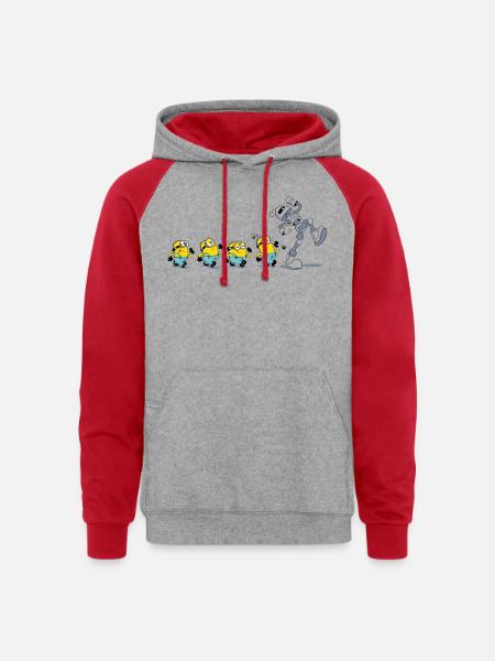 Minions In A Row With Robot - Unisex Colorblock Hoodie - heather grey/red
