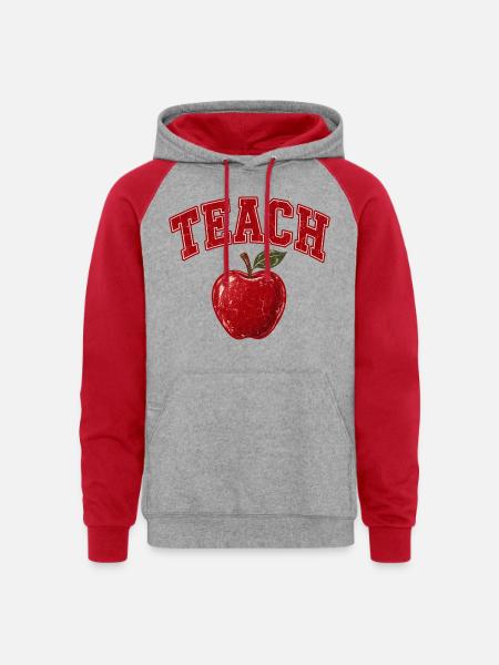 Teacher Apple - Unisex Colorblock Hoodie - heather grey/red