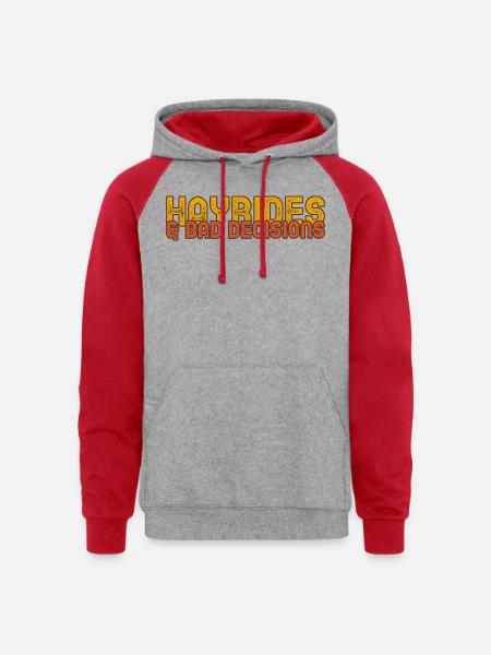 Hayrides & Bad Decisions - Unisex Colorblock Hoodie - heather grey/red