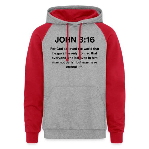 John 3:16 Christian Apparel – Bible Verse Clothing - Unisex Colorblock Hoodie