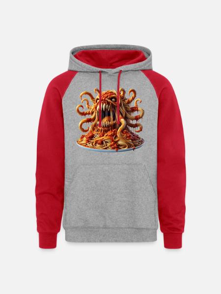 Spaghetti Bolognese Beast Unleashed - Unisex Colorblock Hoodie - heather grey/red