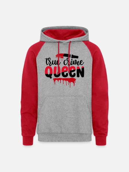 True Crime Queen - Unisex Colorblock Hoodie - heather grey/red