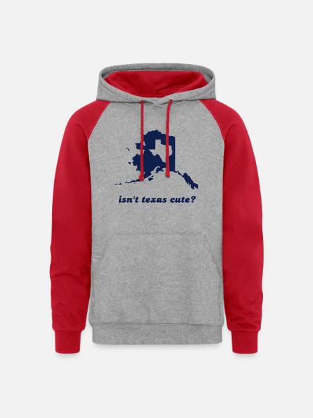 Isn't Texas Cute Compared to Alaska - Unisex Colorblock Hoodie - heather grey/red