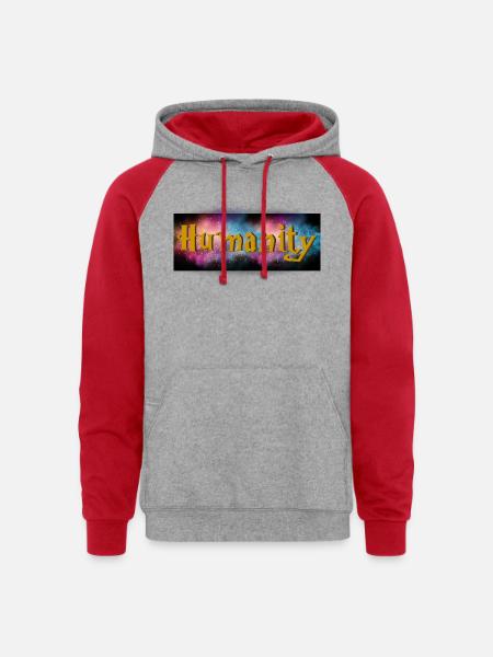 HUMANITY - Unisex Colorblock Hoodie - heather grey/red