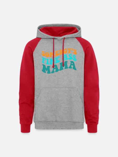 Somebody's Fine Ass Mama - Unisex Colorblock Hoodie - heather grey/red