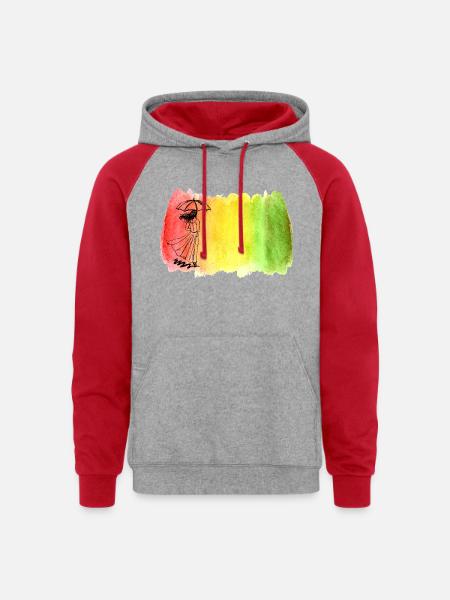 Girl with Umbrella - Unisex Colorblock Hoodie - heather grey/red