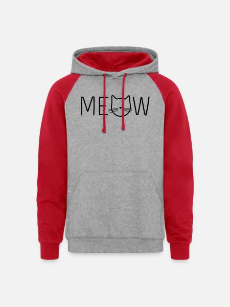 Meow Cat Face - Unisex Colorblock Hoodie - heather grey/red