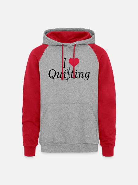I love Quilting - Unisex Colorblock Hoodie - heather grey/red