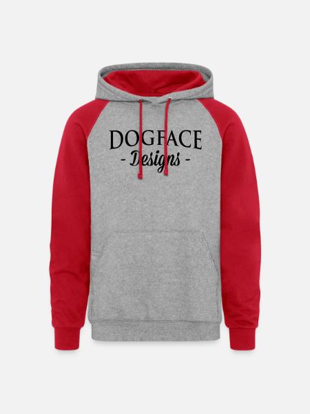 dogface-sleeve-dark - Unisex Colorblock Hoodie - heather grey/red