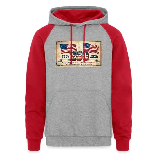 USA 250th Anniversary Flags Emblem - Unisex Colorblock Hoodie