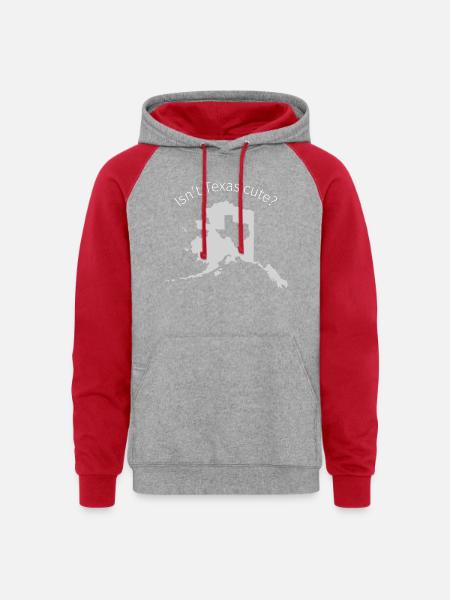 Alaska Is Bigger Than Texas, Isn't Texas Cute? - Unisex Colorblock Hoodie - heather grey/red