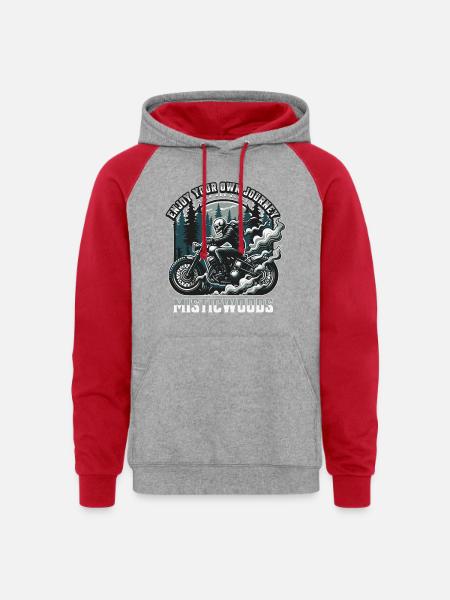 Mystic Woods Skeleton Rider - Unisex Colorblock Hoodie - heather grey/red