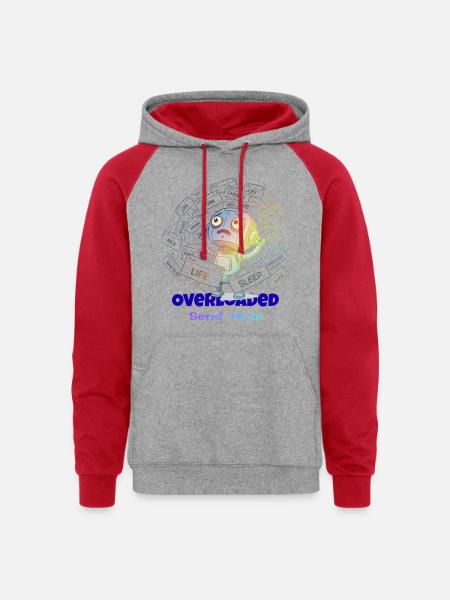 Overloaded Life Robot - Unisex Colorblock Hoodie - heather grey/red