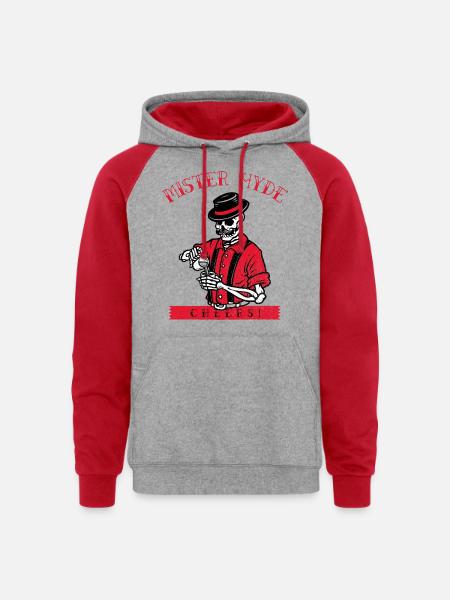 Mister Hyde - Unisex Colorblock Hoodie - heather grey/red