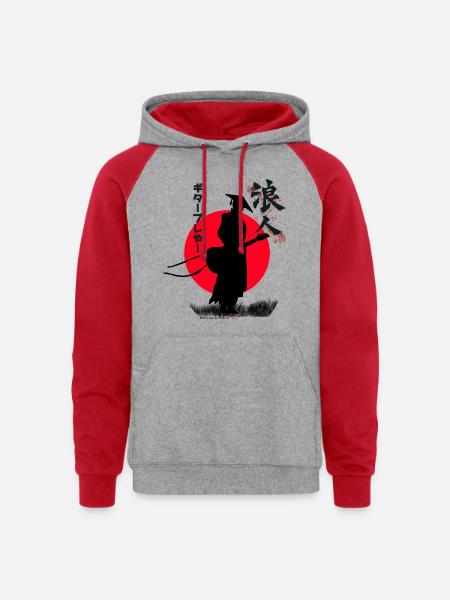 Ronin Guitar Player - Unisex Colorblock Hoodie - heather grey/red