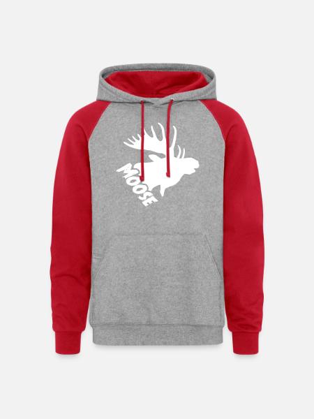 Moose Head Shirt - Unisex Colorblock Hoodie - heather grey/red