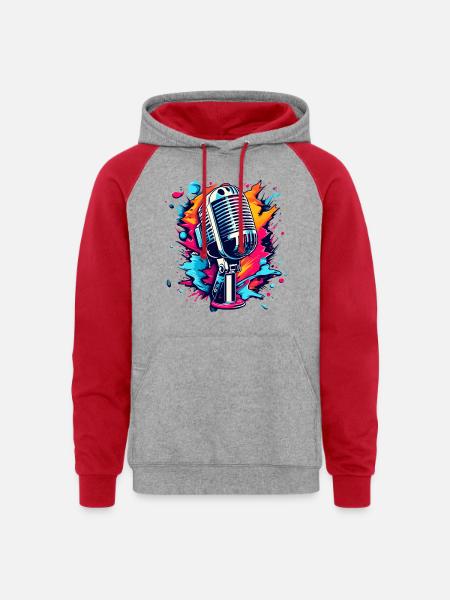 Colourful Microphone Splash - Unisex Colorblock Hoodie - heather grey/red