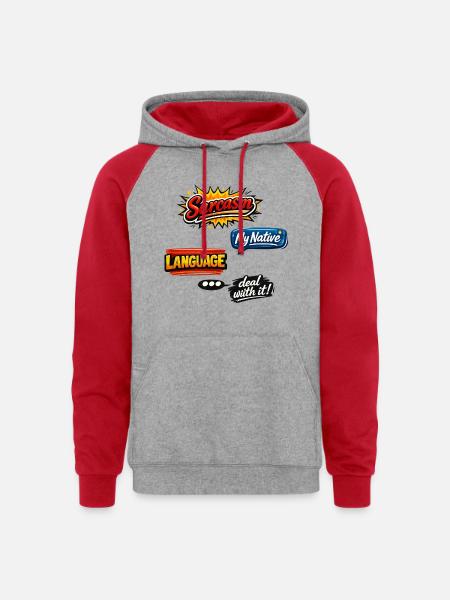 Sarcasm Language Attitude Graphic - Unisex Colorblock Hoodie - heather grey/red