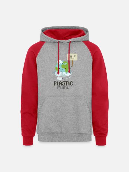 Earth Suffering Plastic Pollution - Unisex Colorblock Hoodie - heather grey/red