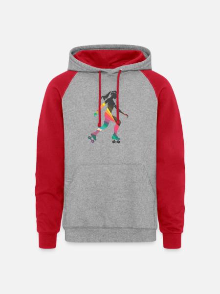 Roller Skating Girl - Unisex Colorblock Hoodie - heather grey/red