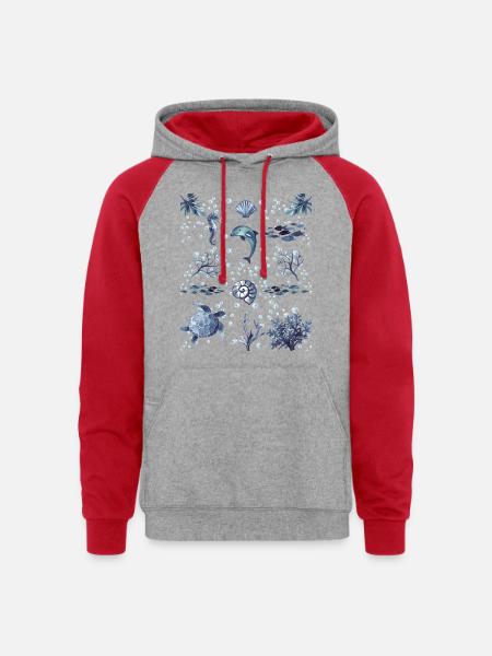 Under the Ocean - Unisex Colorblock Hoodie - heather grey/red