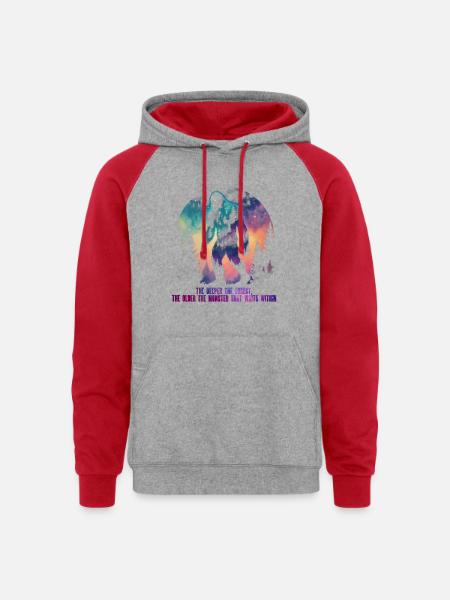 Bigfoot Creature Mythological Creatures - Unisex Colorblock Hoodie - heather grey/red