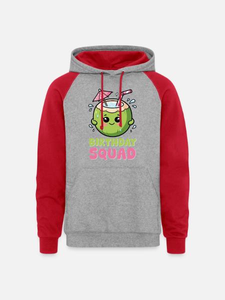 Birthday Coconut Squad - Unisex Colorblock Hoodie - heather grey/red